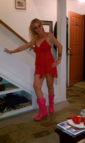 pink boots and red